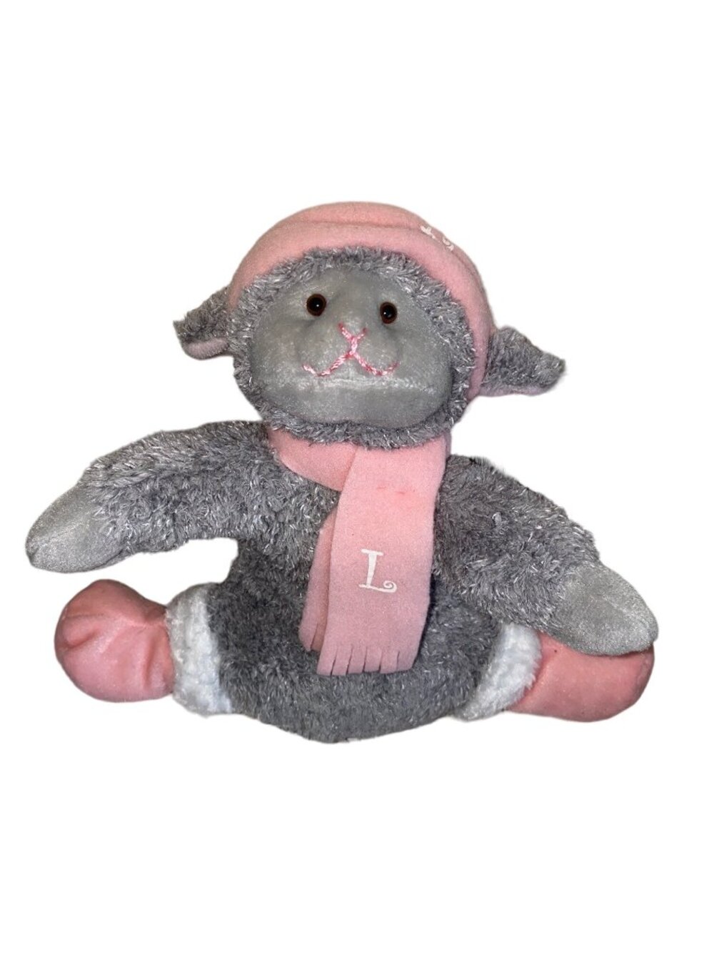 Dressbarn 2005 Plush Gray & Pink Lamb Lela With Hat & Scarf Soft Toy 9"